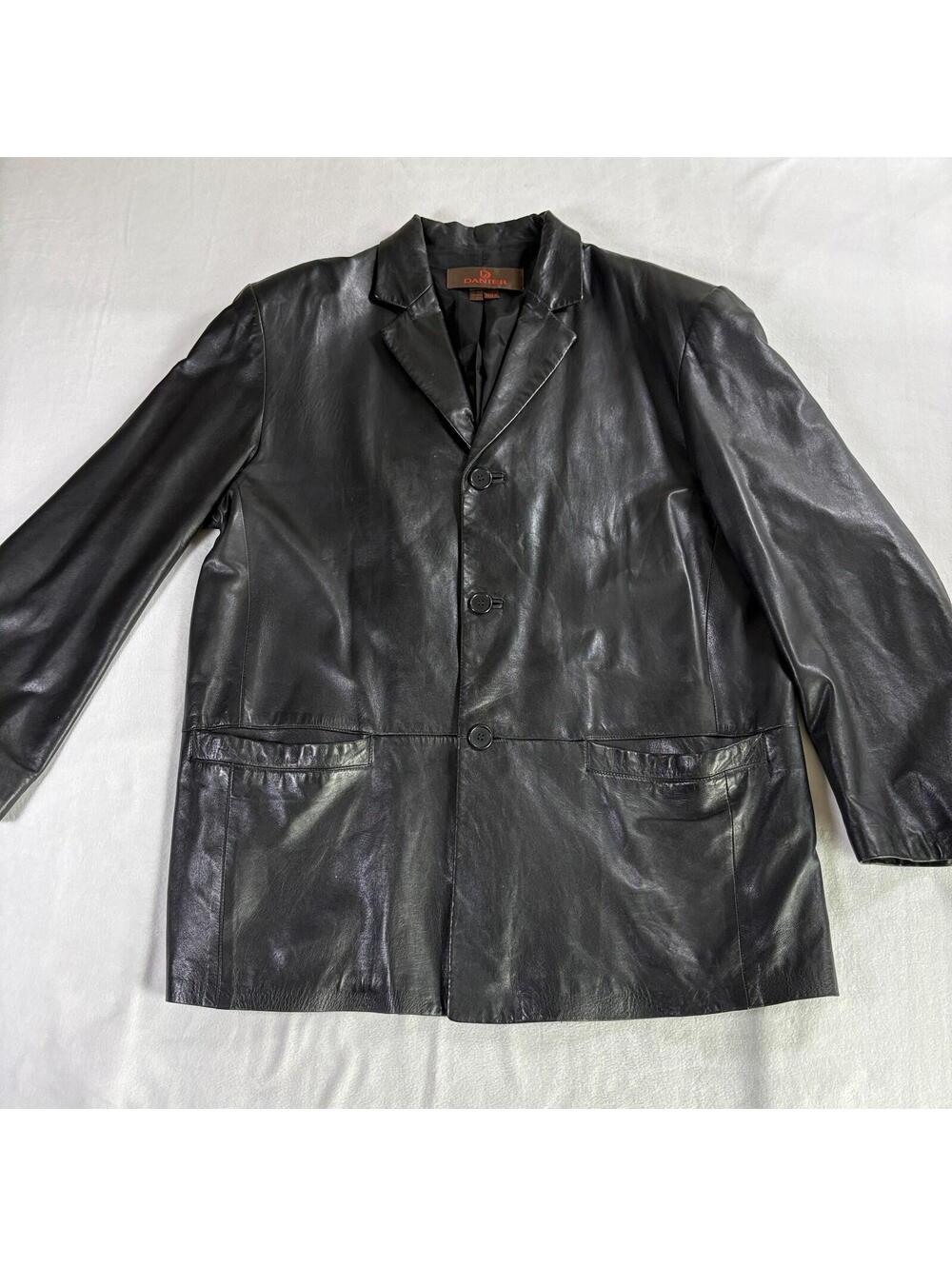 Black Leather Blazer Jacket Mens XL Danier Button Front Coat Fits Like X